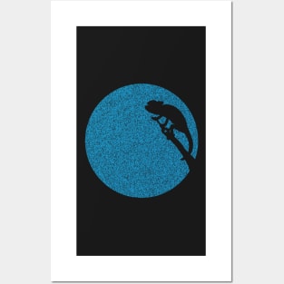 Minimalist Distressed Blue Chameleon Moon Posters and Art